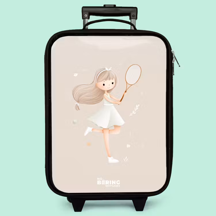 Valise enfant - Noir - Une fille joue au tennis dans des couleurs beiges — 3