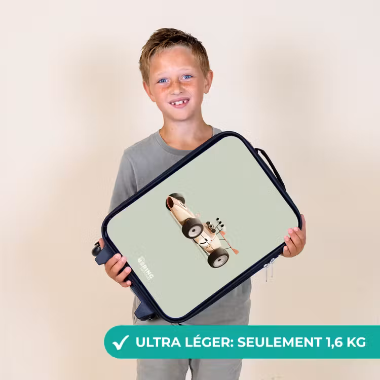 Valise enfant - Noir - Voiture de course rétro beige sur fond vert — 2