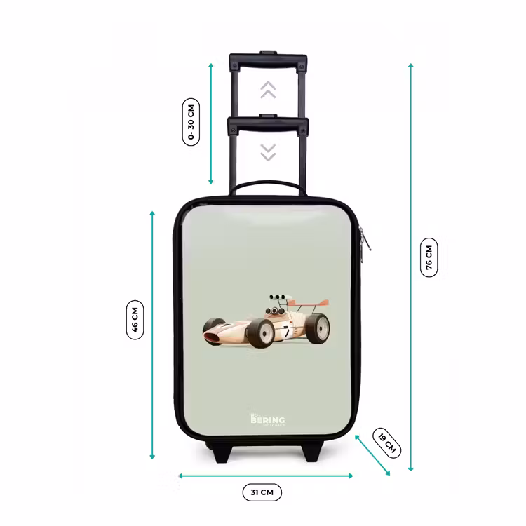 Valise enfant - Noir - Voiture de course rétro beige sur fond vert — 7