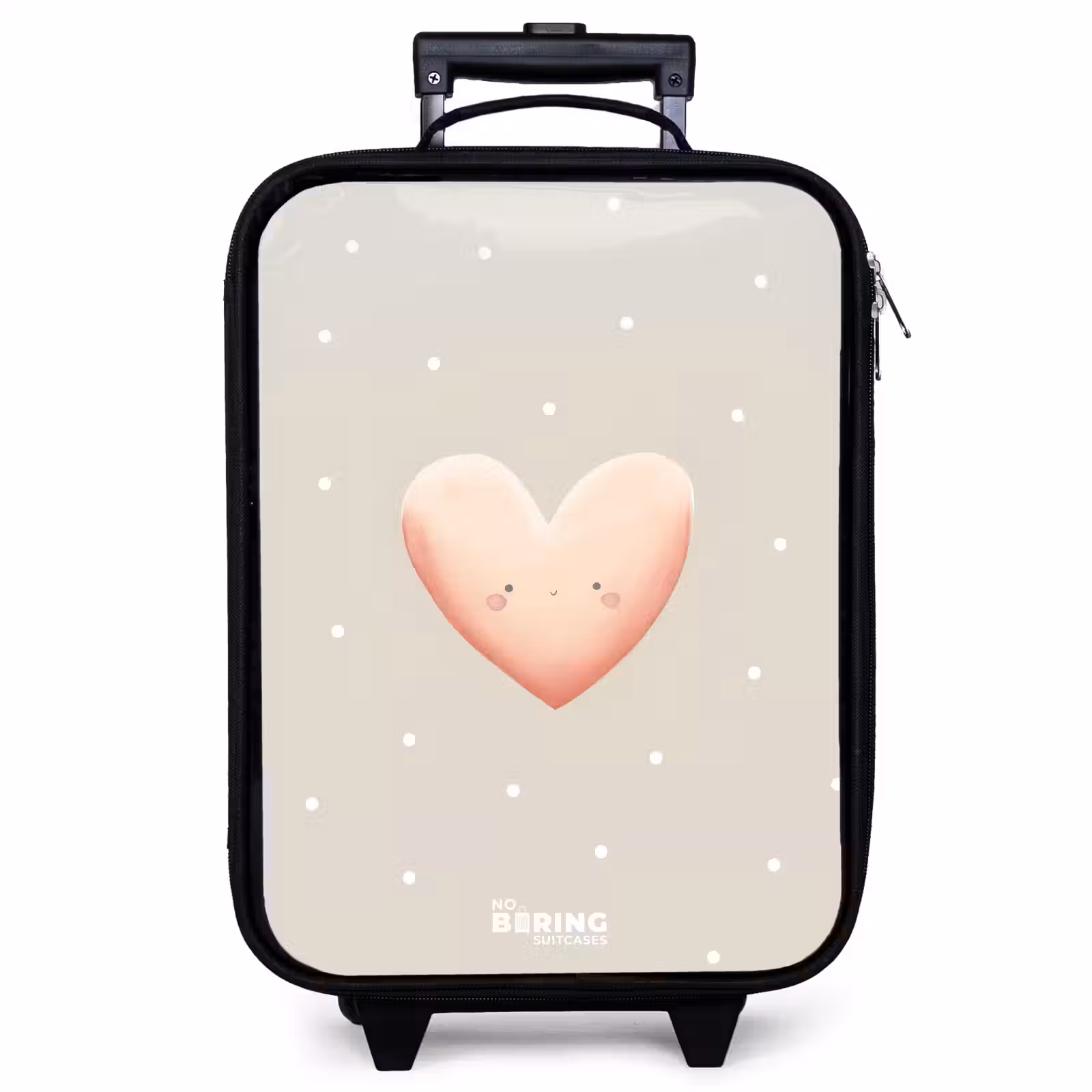 Valise enfant - Noir - Coeur rose entouré de points beiges — 1