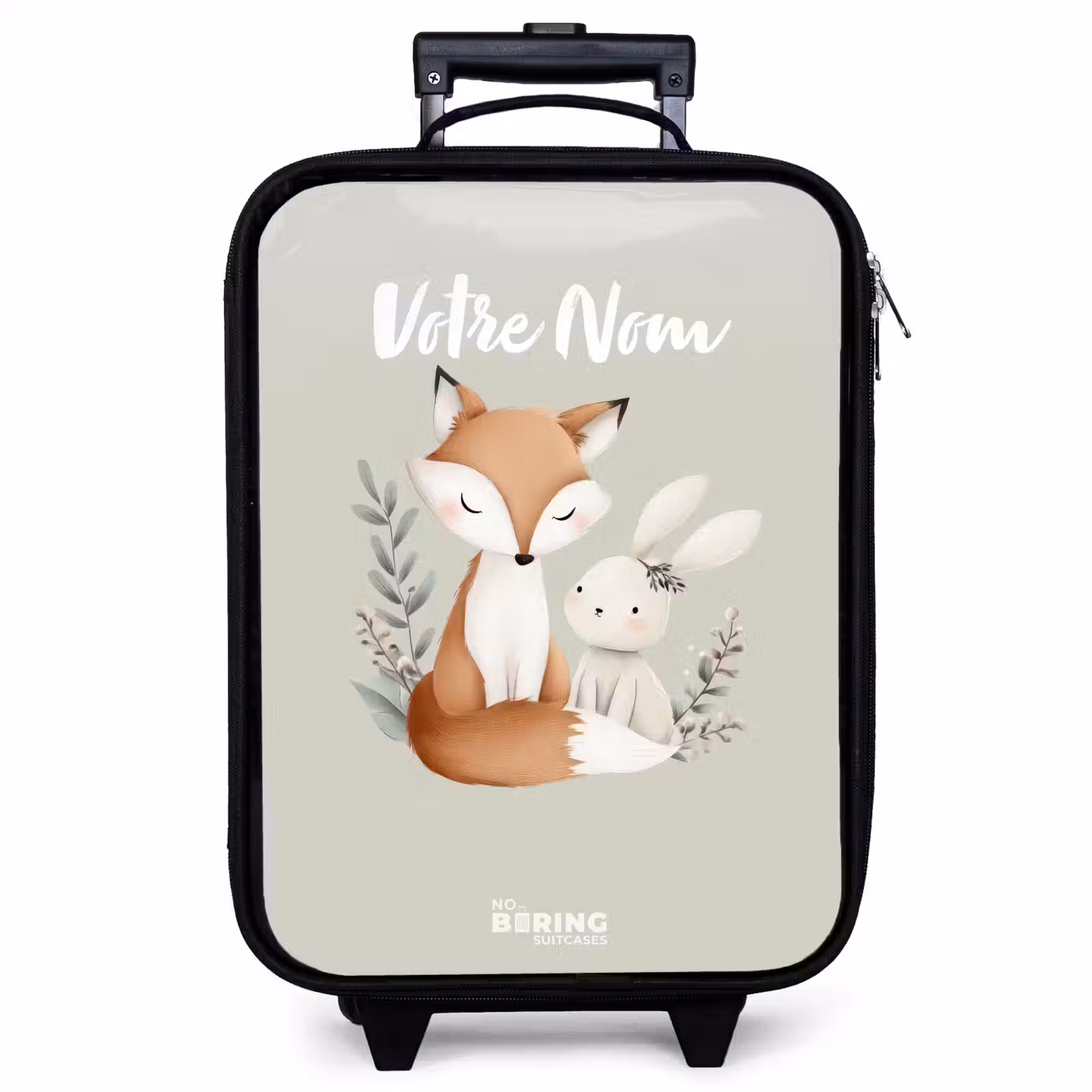 Valise enfant - Noir - Renard et lapin entourés de feuilles vertes — 1