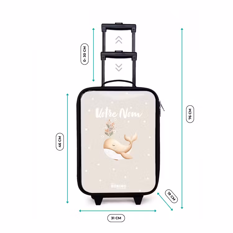 Valise enfant - Noir - Baleine beige dans une mer de fleurs — 7