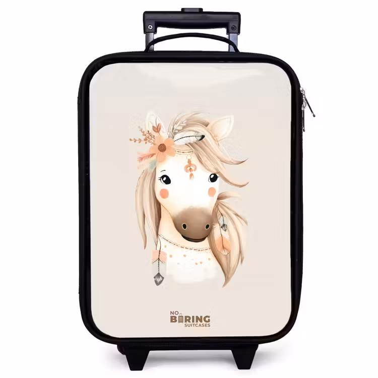 Valise enfant - Noir - Cheval de bohème aux couleurs pastel — 1