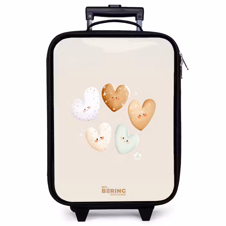 Valise enfant - Noir - Coeurs dans des tons beiges doux — 1