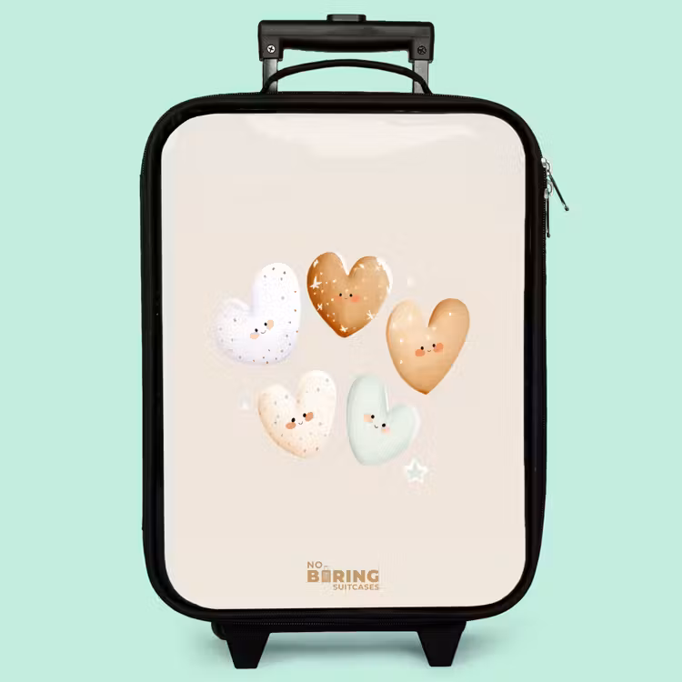Valise enfant - Noir - Coeurs dans des tons beiges doux — 3