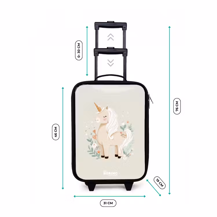 Valise enfant - Noir - Licorne parmi les fleurs dans les tons beiges — 7
