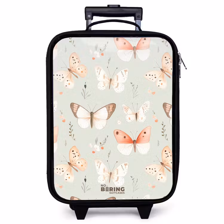 Valise enfant - Noir - Motif de papillon dans des tons orange et rouge doux — 1