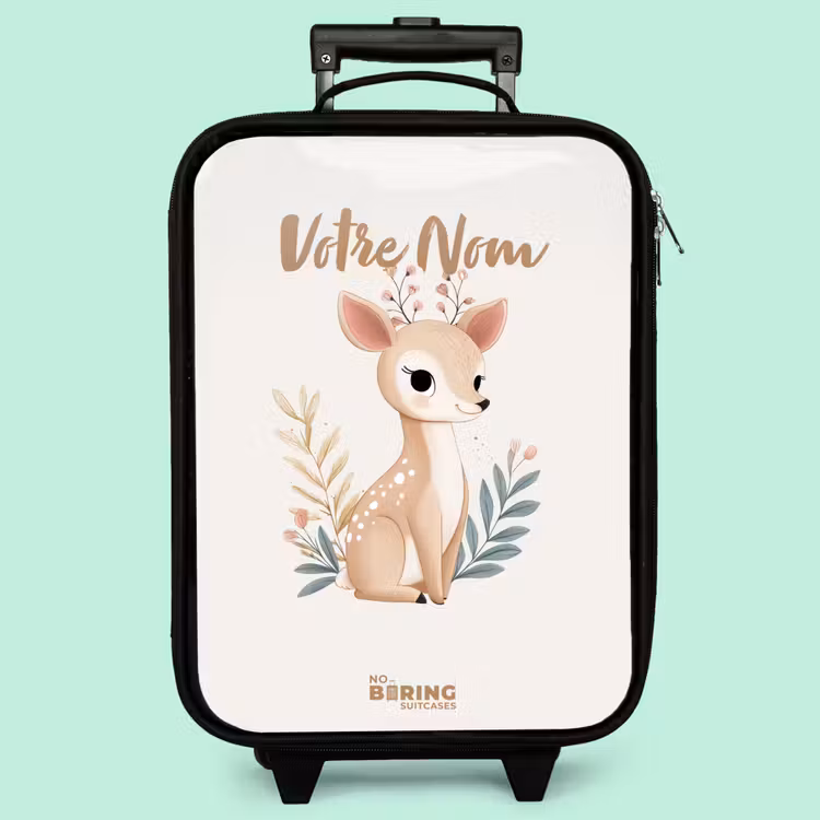 Valise enfant - Noir - Petit cerf entouré de plantes dans les tons beiges — 3