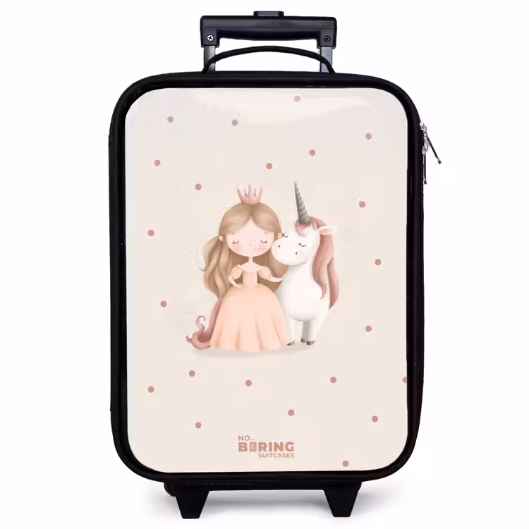 Valise enfant - Noir - Princesse et licorne aux couleurs pastel — 1