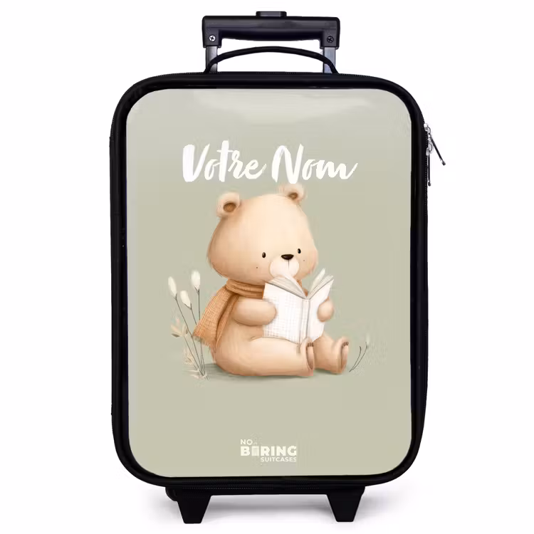 Valise enfant - Noir - Un ours brun avec un livre - Vert — 1