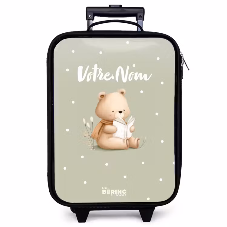 Valise enfant - Noir - Un ours brun lisant un livre - Vert — 1