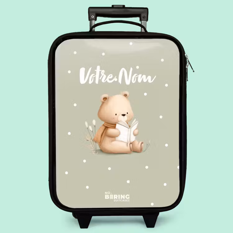 Valise enfant - Noir - Un ours brun lisant un livre - Vert — 3