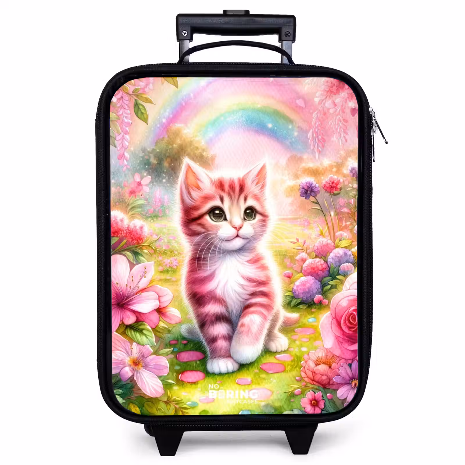 Valise enfant - Noir - Chaton arc-en-ciel rose — 1