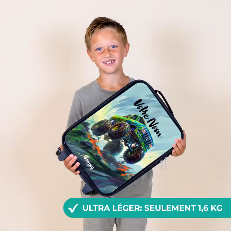 Valise enfant - Noir - Camion monstre vert avec coups de pinceau — 2
