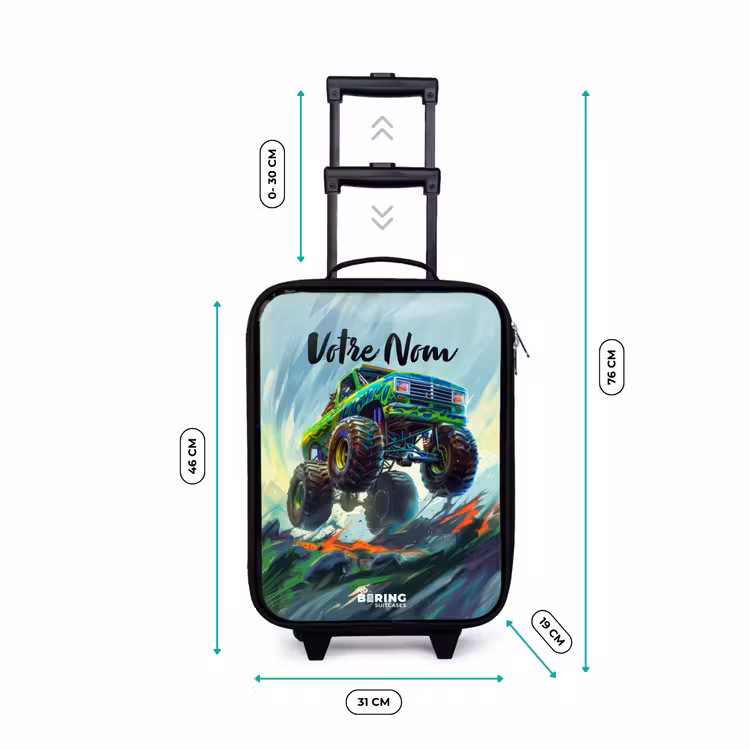 Valise enfant - Noir - Camion monstre vert avec coups de pinceau — 7