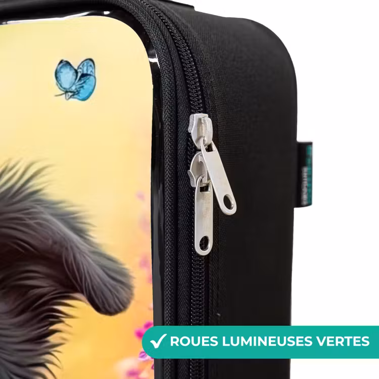 Valise enfant - Noir - chiot noir et blanc parmi des fleurs colorées — 3