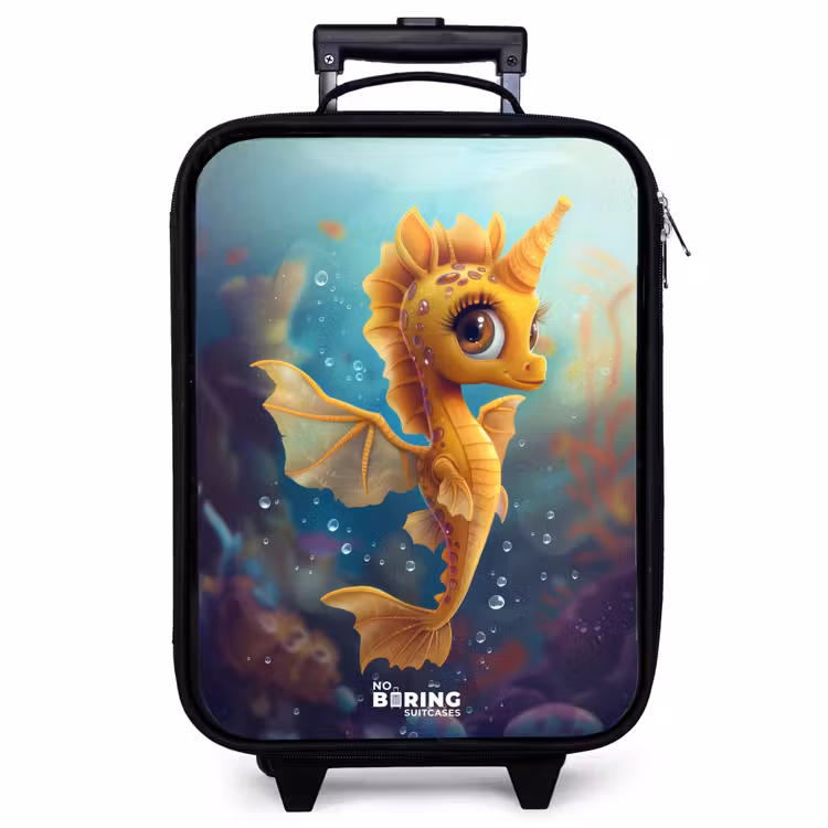 Valise enfant - Noir - Hippocampe orange dans l'eau — 1