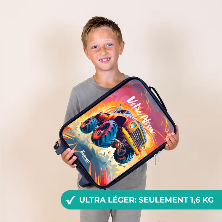 Valise enfant - Noir - Le Monster Truck rose survole l'asphalte — 2