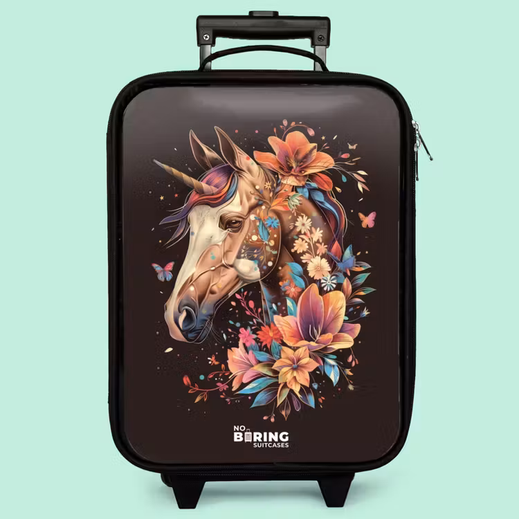 Valise enfant - Noir - Licorne et fleurs sur fond noir — 3