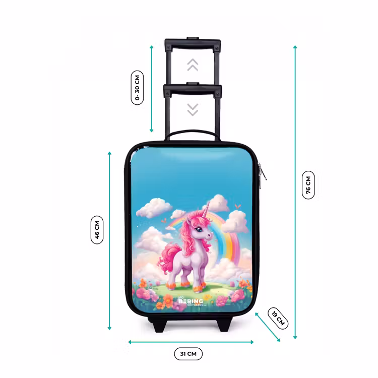Valise enfant - Noir - Licorne joyeuse devant un arc-en-ciel — 4
