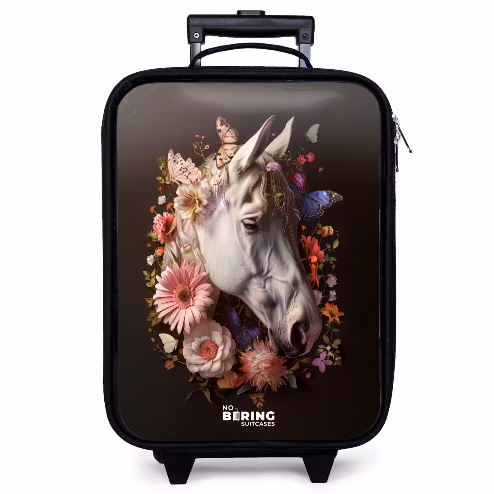 Valise enfant - Tête de cheval blanc parmi une guirlande de fleurs colorées — 1
