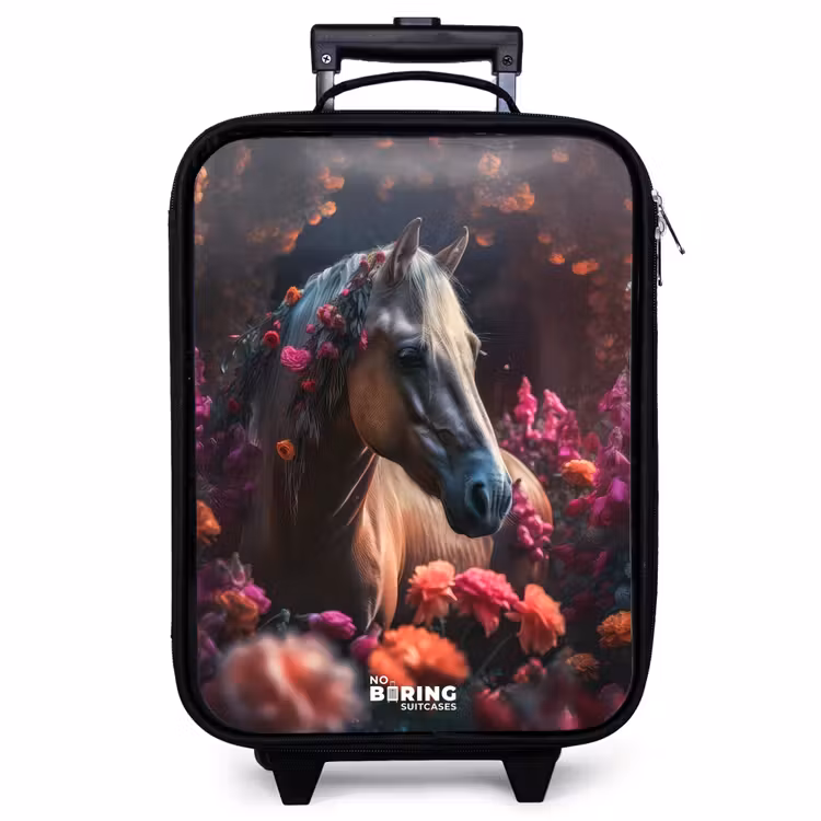 Valise enfant - Cheval brun doré parmi les fleurs — 1
