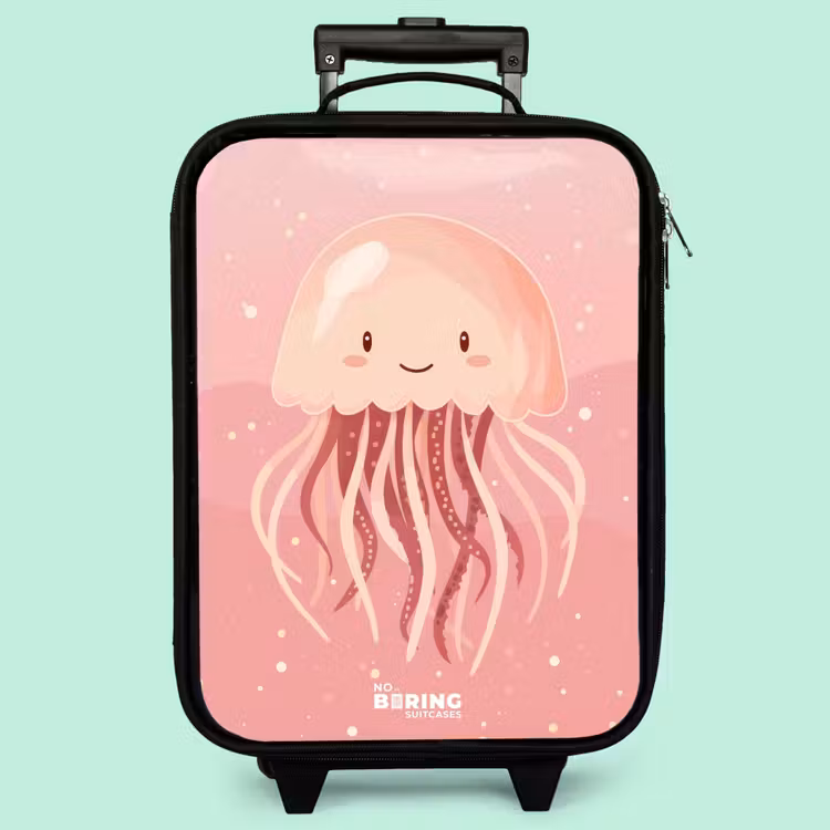 Valise enfant - Noir - Méduse rose avec visage — 3