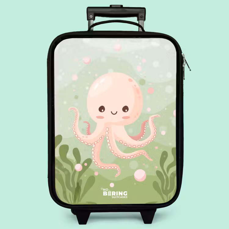 Valise enfant - Noir - Pieuvre rose avec un sourire — 3
