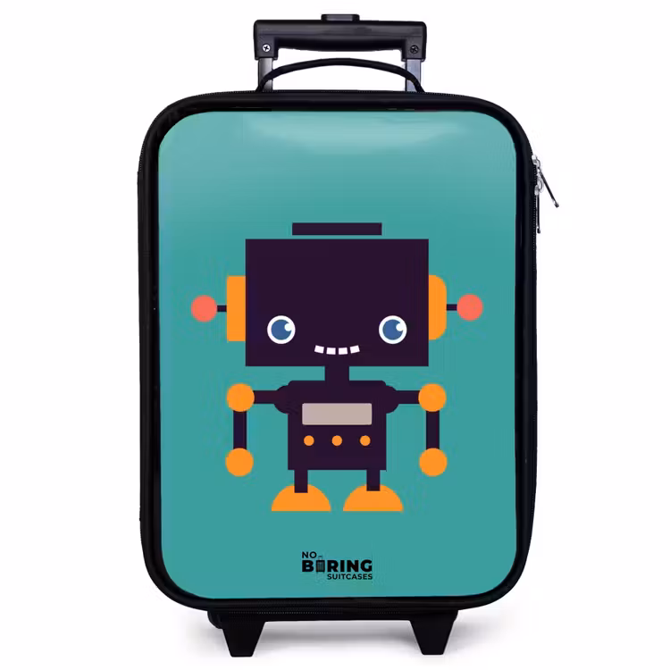 Valise enfant - Noir - Robot noir aux accents orange sur fond bleu — 1
