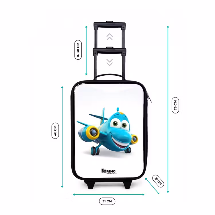 Valise enfant - Noir - Avion bleu avec visage souriant — 4
