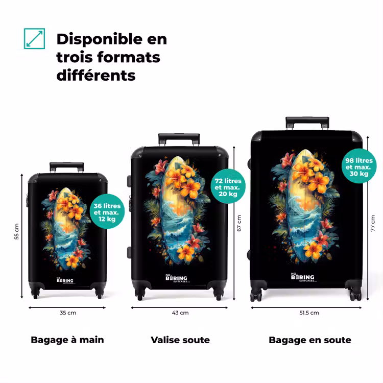 Valise - Planche de surf entourée de fleurs — 3
