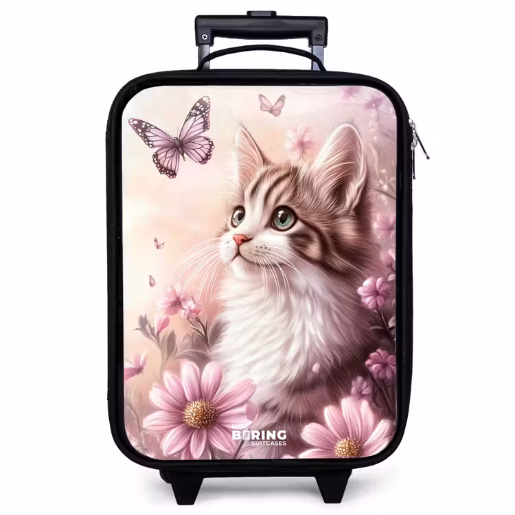 Valise enfant - Chat - Mauve - Papillons - Fleurs — 1