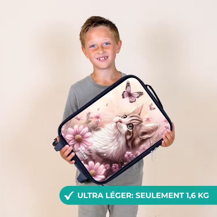 Valise enfant - Chat - Mauve - Papillons - Fleurs — 2
