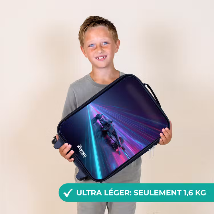 Valise enfant - Néon - Voiture de course - Bandes lumineuses - Violet — 2