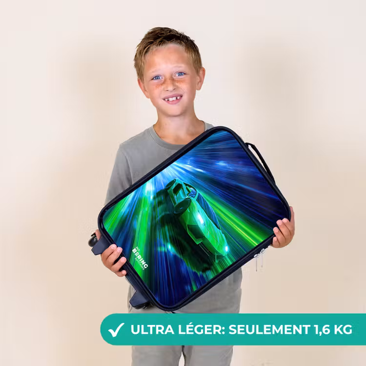 Valise enfant - Voiture de course - Vert vif - Faisceaux lumineux - Vitesse — 2