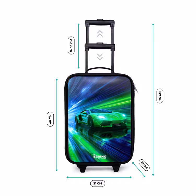 Valise enfant - Voiture de course - Vert vif - Faisceaux lumineux - Vitesse — 7