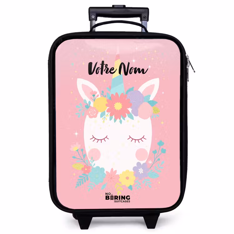 Valise enfant - Licorne - Fleurs - Rose — 1