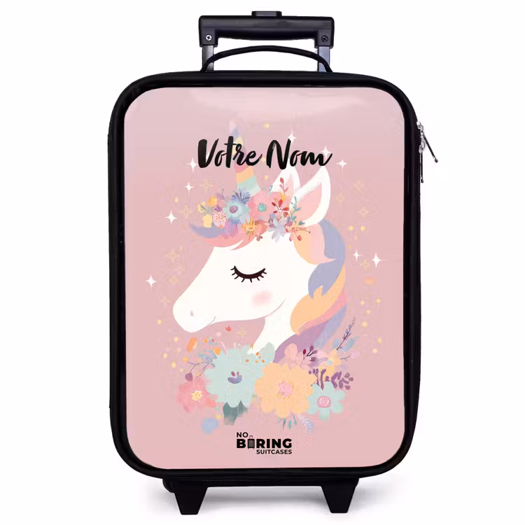 Valise enfant - Licorne - Rose - Fleurs — 1