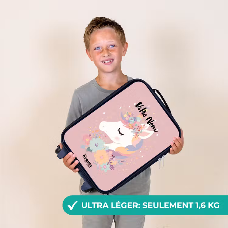Valise enfant - Licorne - Rose - Fleurs — 2
