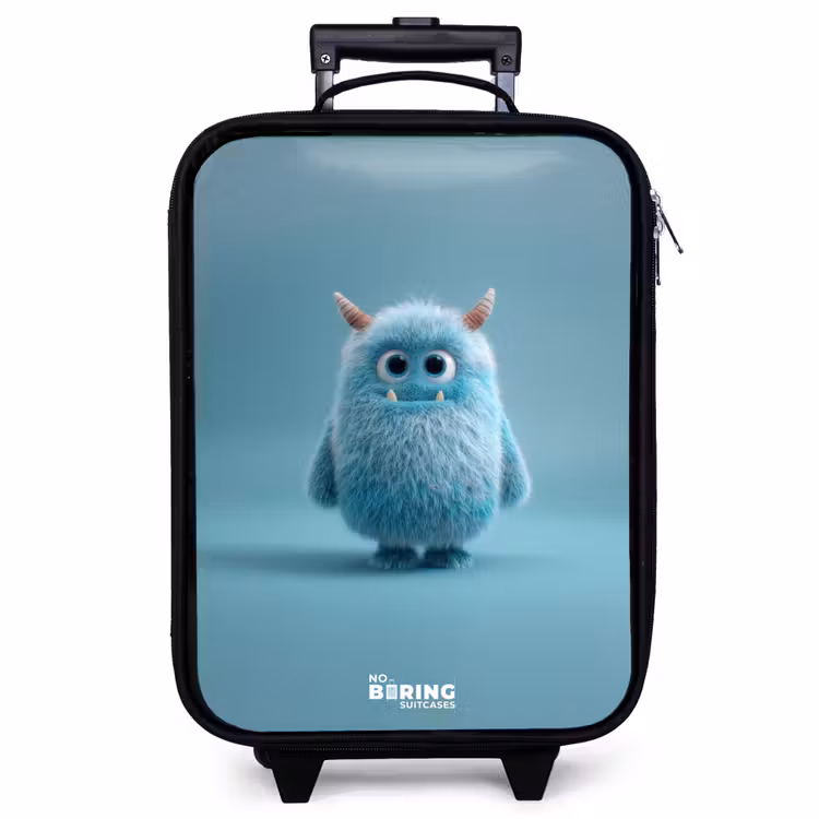 Valise enfant - Monstre bleu en peluche avec des cornes — 1