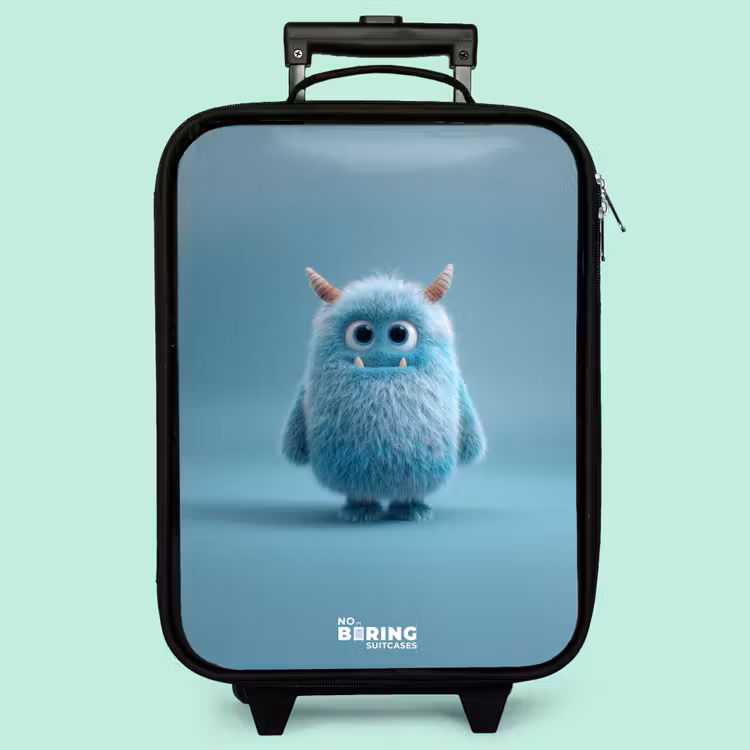 Valise enfant - Monstre bleu en peluche avec des cornes — 3