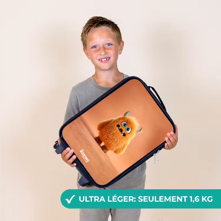Valise enfant - Monstre pelucheux orange avec cornes — 2