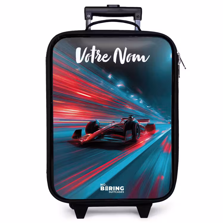 Valise enfant avec nom - Formule 1 - Voiture de course - Rouge - Néons — 1