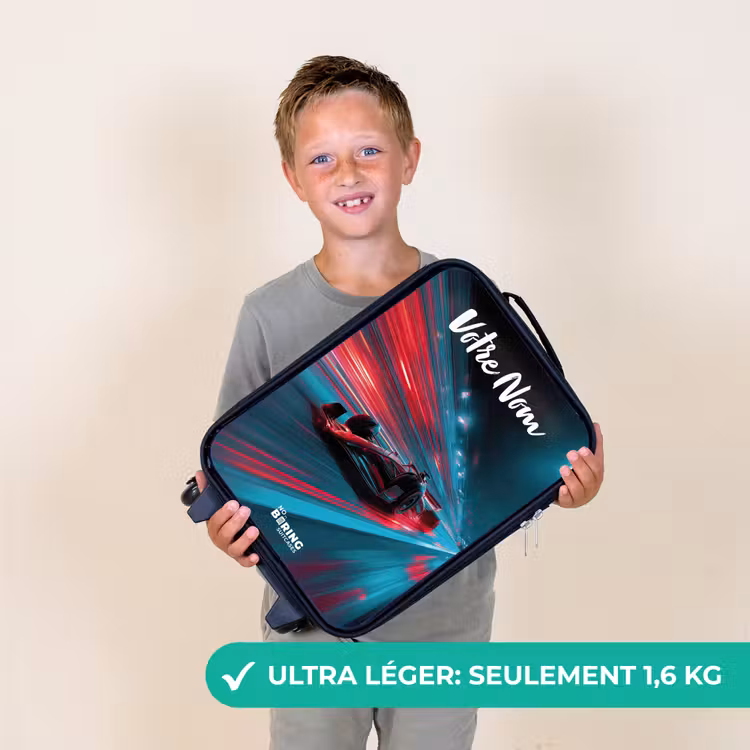 Valise enfant avec nom - Formule 1 - Voiture de course - Rouge - Néons — 2