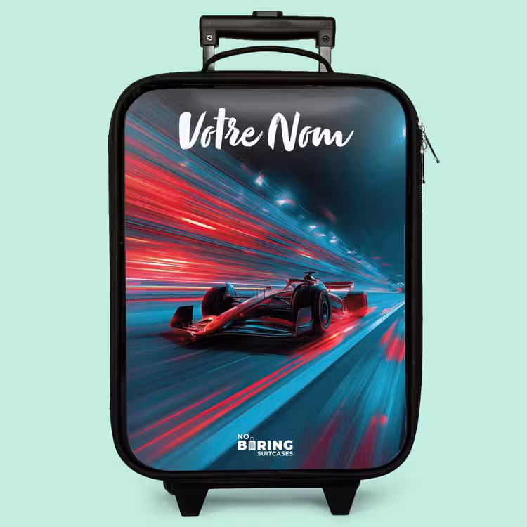 Valise enfant avec nom - Formule 1 - Voiture de course - Rouge - Néons — 3