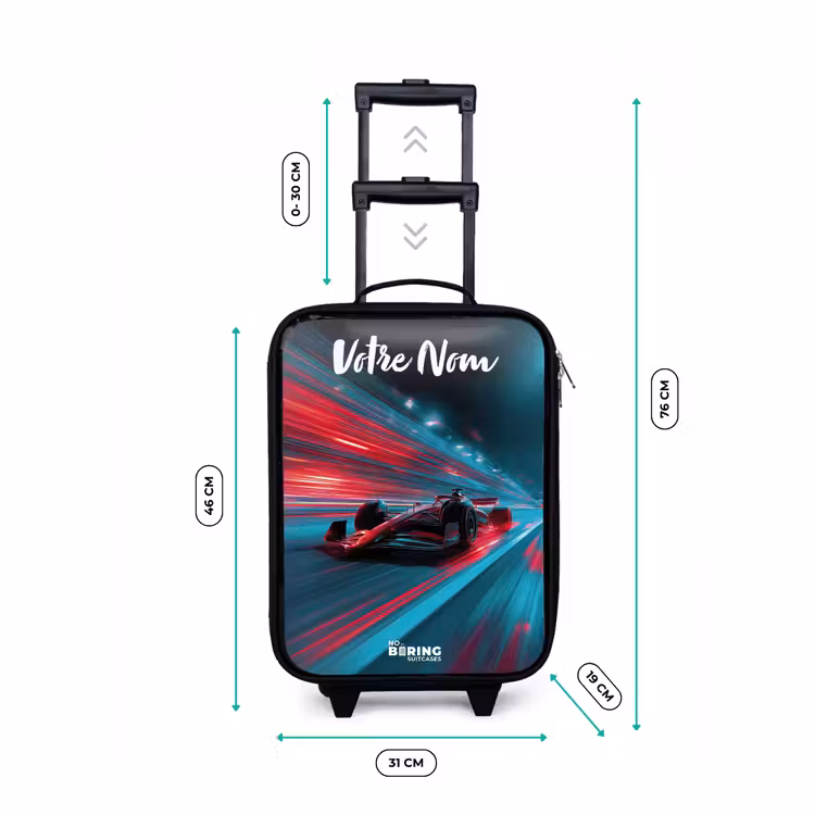 Valise enfant avec nom - Formule 1 - Voiture de course - Rouge - Néons — 7