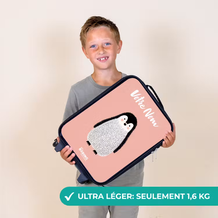 Valise enfant avec nom - Pingouin - Points - Rose - Minimaliste — 2