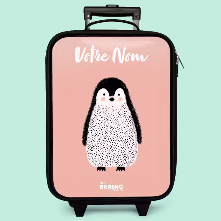 Valise enfant avec nom - Pingouin - Points - Rose - Minimaliste — 3