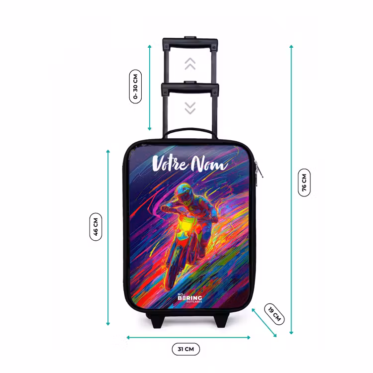 Valise enfant avec nom - Vélo de cross - Couleurs néon - Lignes - Casque — 7