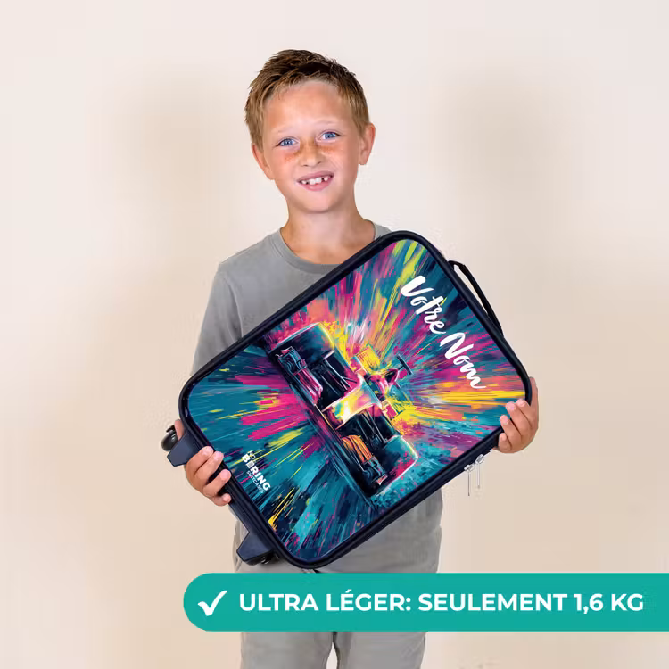 Valise enfant avec nom - Voiture de course - Abstrait - Rayures - Bleu — 2